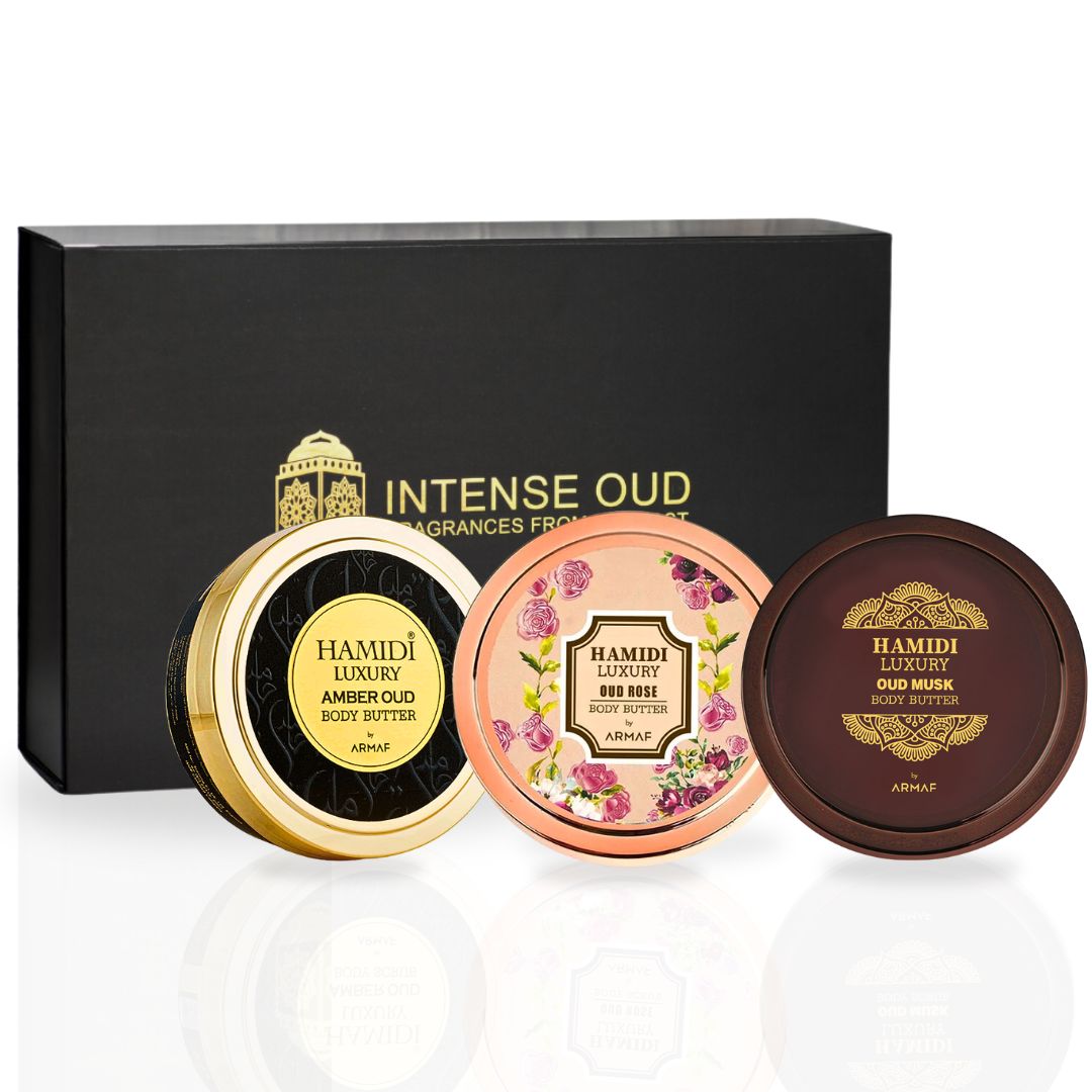 3PCS Luxury Body Butter Trio Gift Set Magnetic Box by Hamidi | Ultra Moisturizing, Skin-Nourishing, Naturally Derived Ingredients. (Pack Of 3)