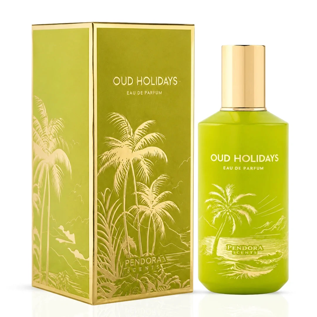 Paris Corner Oud Holidays Eau de Parfum spray 100ml, elegant bottle with luxurious fragrance, showcasing the Paris Corner brand.