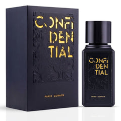 Confidential Eau de Parfum Spray by Paris Corner, 100ml bottle, with elegant packaging and a sleek glass design.