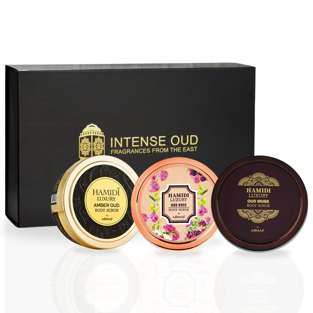 3PCS Luxury Body Scrub Trio Gift Set Magnetic Box By Hamidi | Gently Exfoliates For Soft & Smooth Skin, Naturally Derived Ingredients. (Pack of 3)