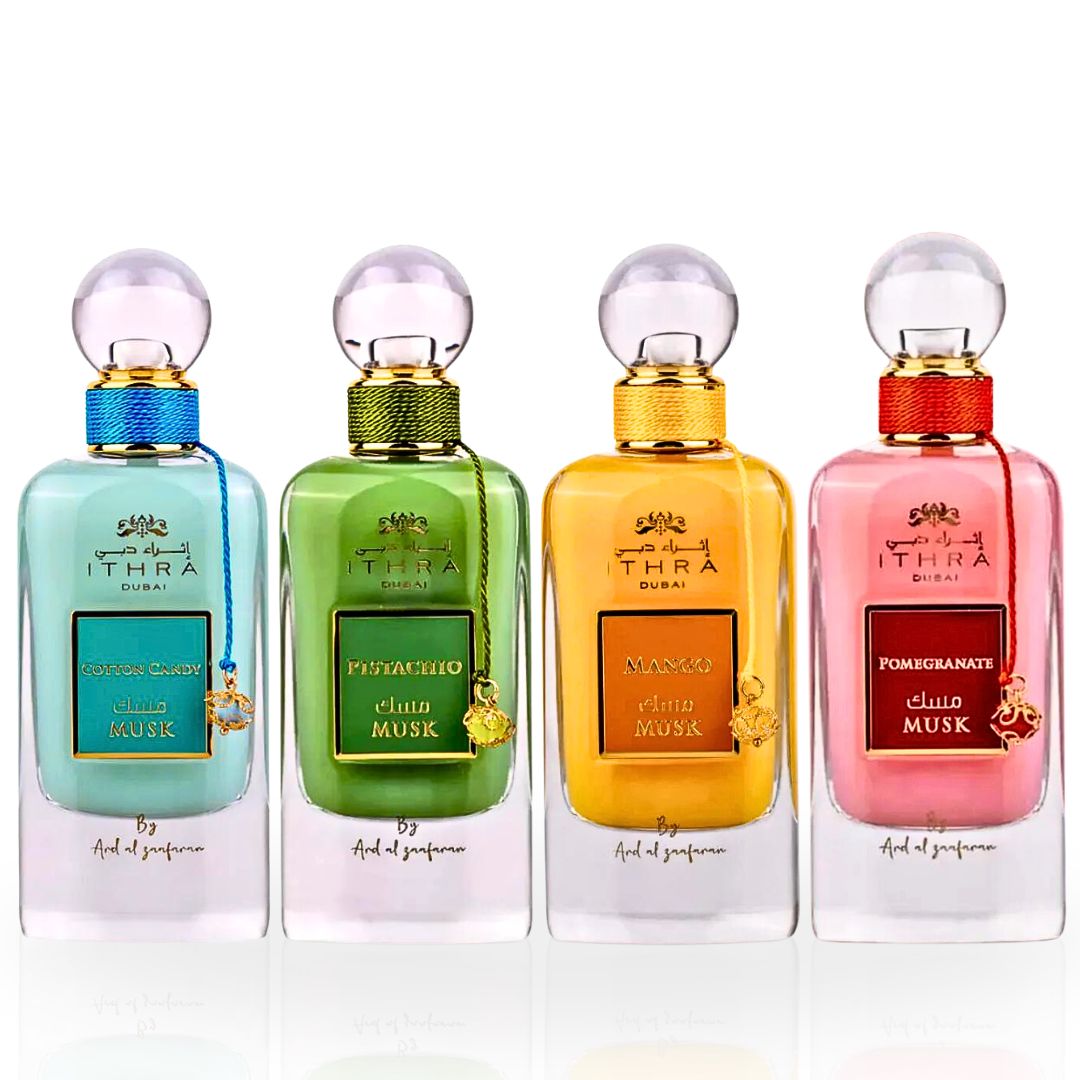 Pomegranate Musk, Pistachio Musk, Mango Musk, Cotton Candy Musk - Ithra Dubai Collection Eau De Parfum Sprays 100ML (3.4 OZ) By Ard Al Zaafaran. (MUSK COLLECTION) - Intense Oud