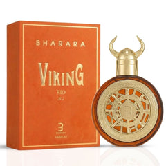 Bharara Viking Rio Eau de Parfum spray 100ml bottle with black cap and sleek design by Bharara, showcasing the fragrance.