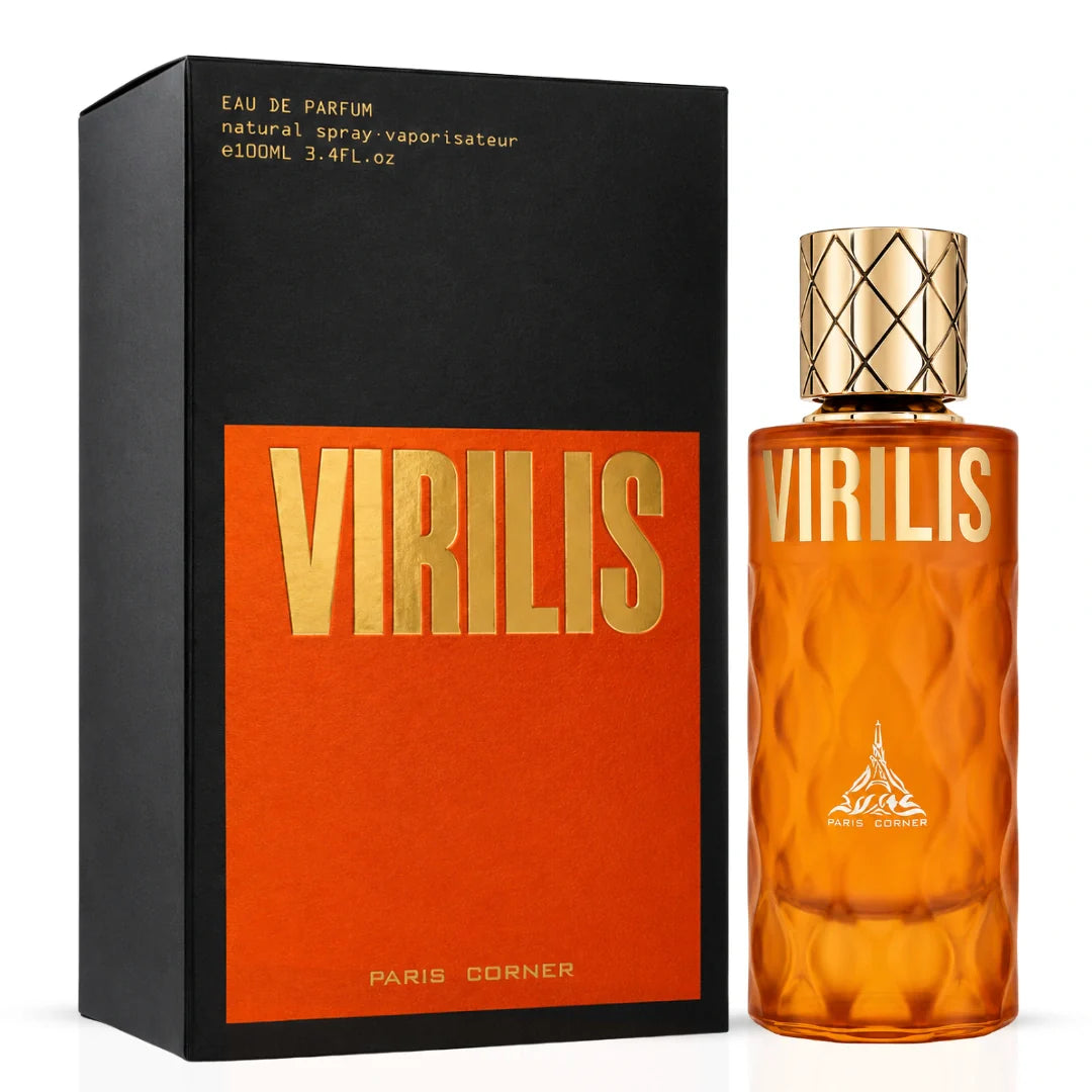 Virilis Eau de Parfum Spray by Paris Corner, 100ml, with sleek bottle design and elegant fragrance presentation.
