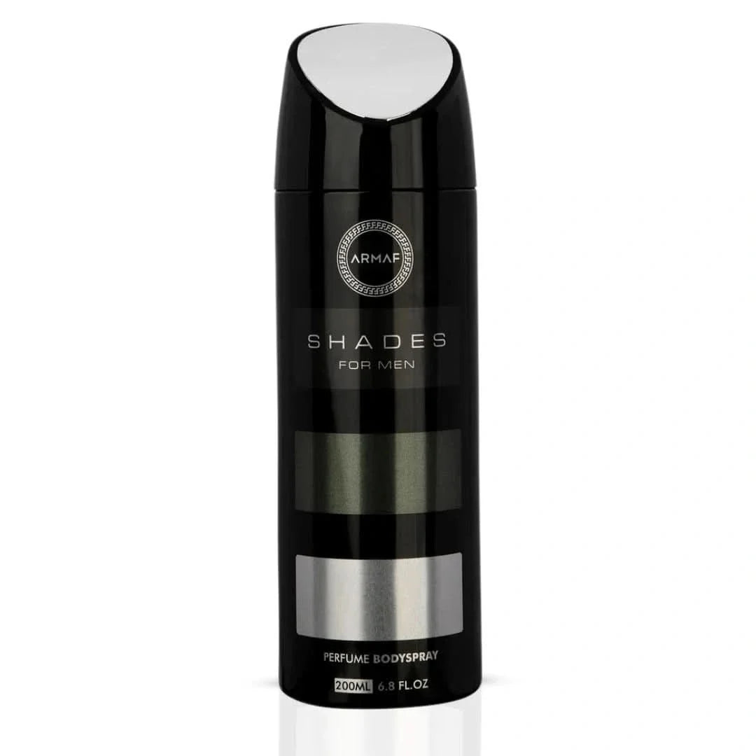 Armaf Shades deodorant spray 200ml bottle with sleek design, featuring the product label and cap.