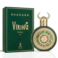 Bharara Viking Dubai Eau De Parfum spray bottle, 100ml, with sleek design and BHARARA branding for men.