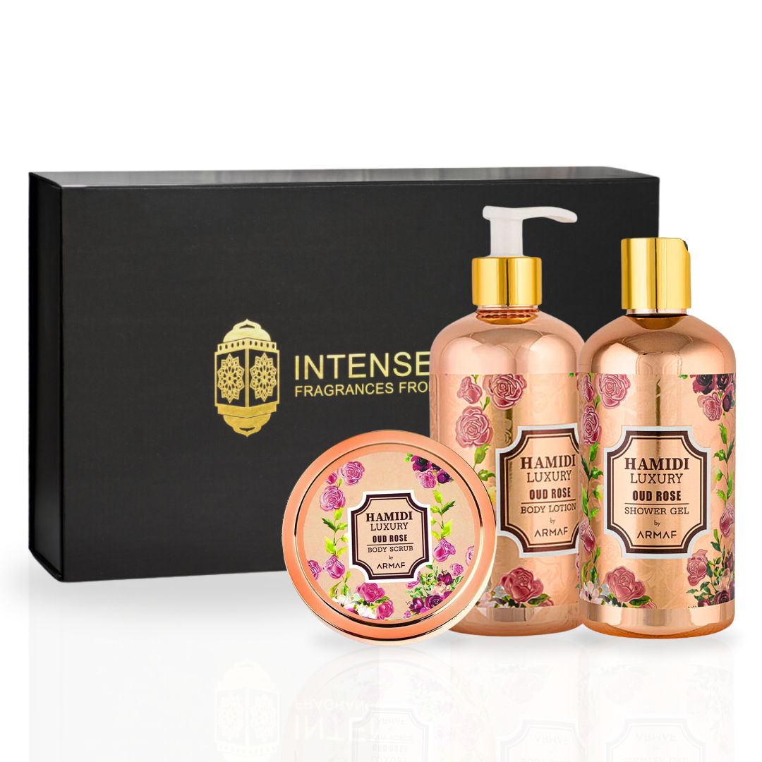 3PCS LUXURY OUD ROSE - Bath & Body Gift Set Magnetic Box By Hamidi | Ultra Moisturizing, Skin-Nourishing, Naturally Derived Ingredients. (Pack Of 3)