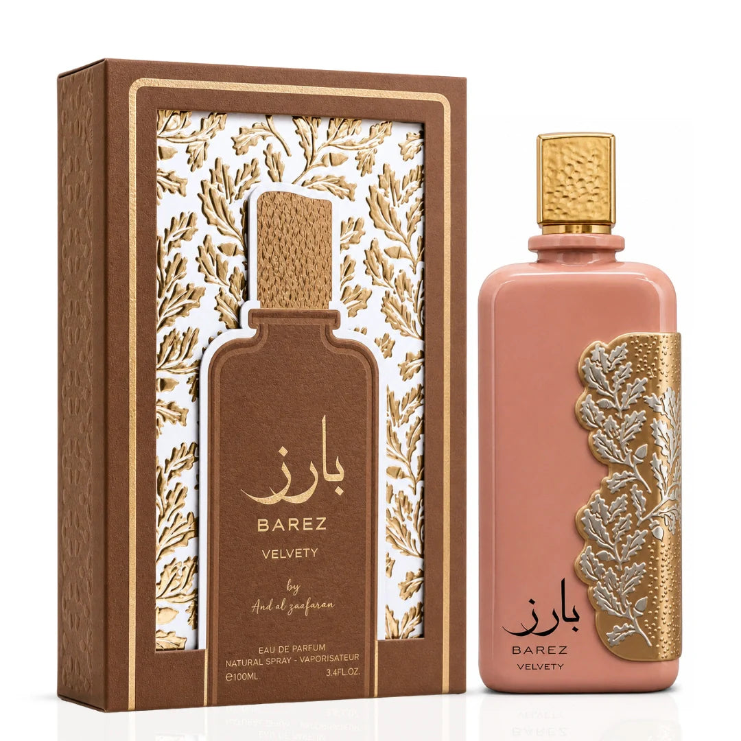 Barez Velvety Eau de Parfum spray by Ard Al Zaafaran, 100ml, featuring elegant bottle with velvety finish and floral design.