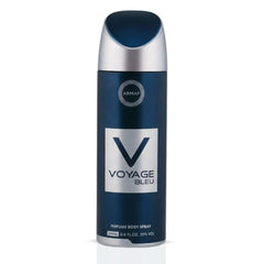 Armaf Voyage Bleu deodorant spray 200ml bottle with sleek navy blue design and silver accents, displayed upright.
