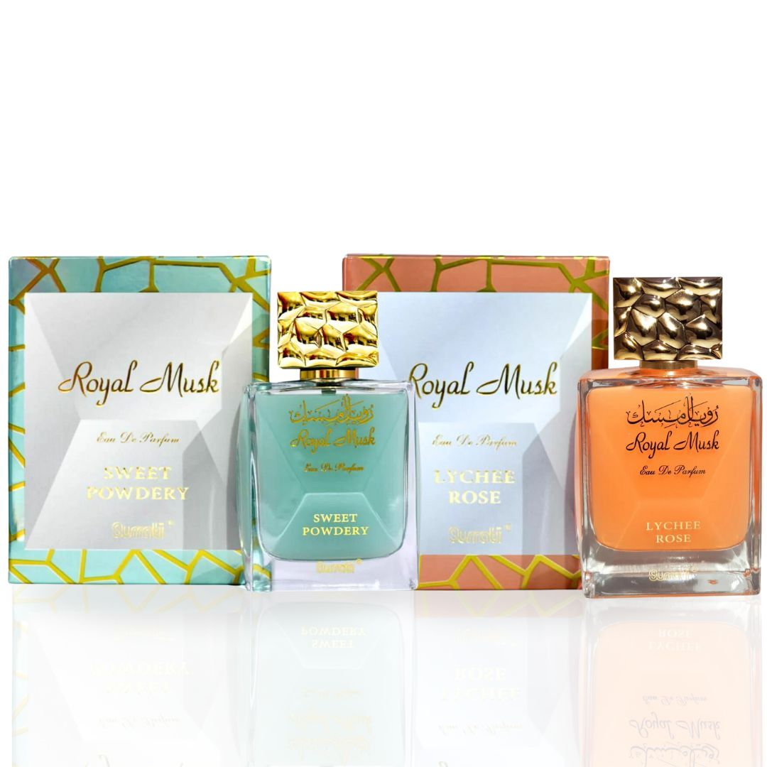 Royal Musk Sweet Powdery & Royal Musk Lychee Rose - EDP Sprays 100ML (3.4 OZ) By SURRATI (BUNDLE)