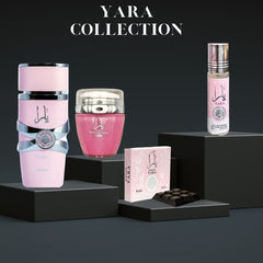 YARA Eau De Parfum Spray 100ML, Hand & Body Lotion 45ML, Roll-on Perfume Oil 10ML & Bakhoor 40gm - For Women by Lattafa. (YARA COLLECTION)