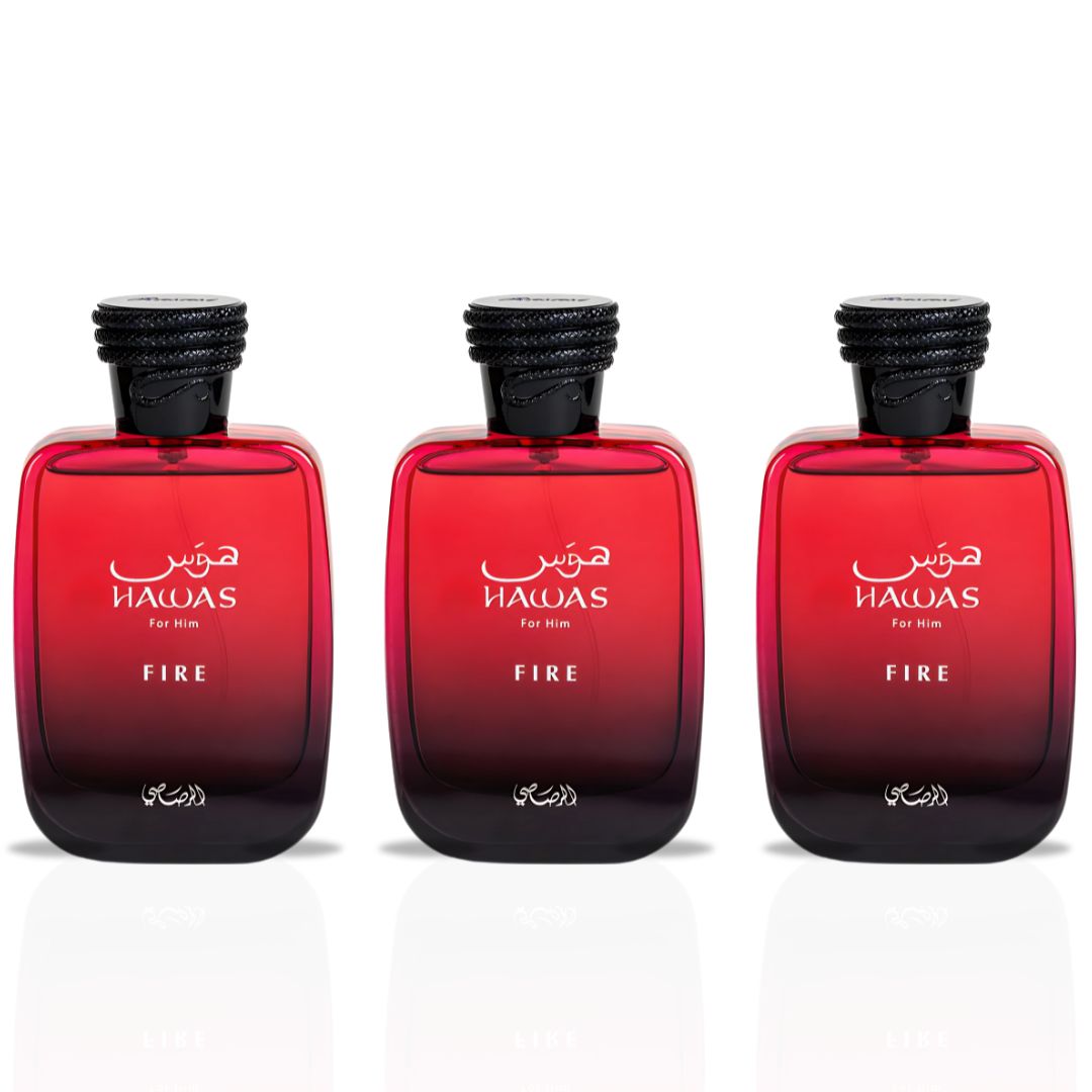 Hawas Fire For Him Eau De Parfum Spray 100ML (3.4 OZ) By Rasasi | Ignite Your Inner Passion With A Bold And Fiery Essence & Experience A Long Lasting, Luxurious Masculine Scent. (PACK OF 3)