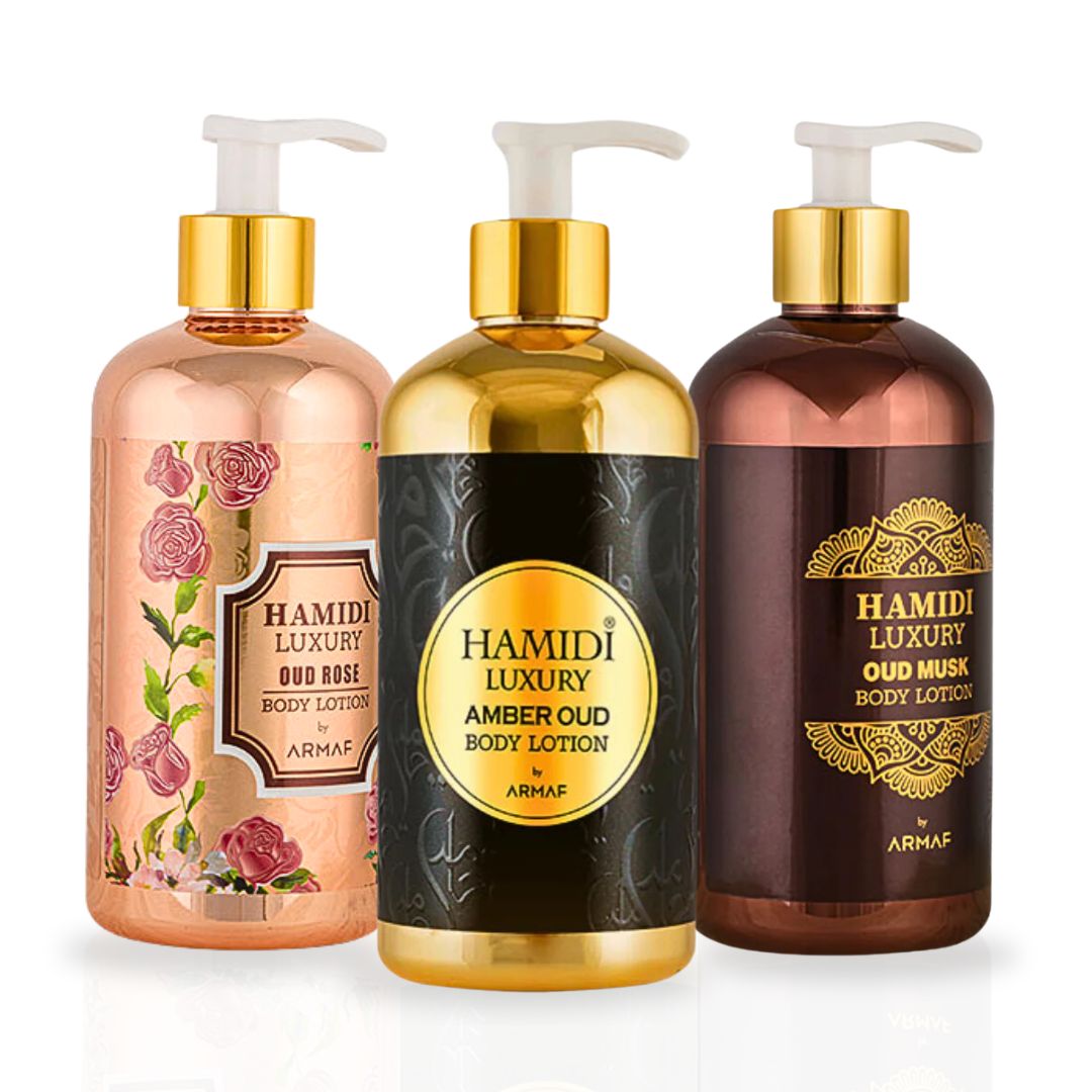 3PCS Luxury Body Lotion Trio Gift Set Magnetic Box By Hamidi | Ultra Moisturizing, Skin-Nourishing, Replenishes Dry Skin. (Pack of 3)