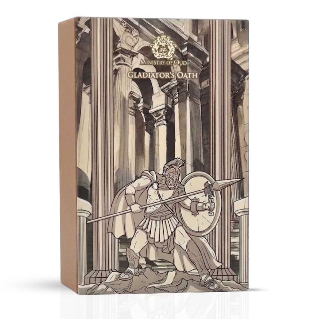 Ministry of Oud Gladiators Oath Eau de Parfum spray by Paris Corner, 100ml bottle with dark glass and elegant label design.