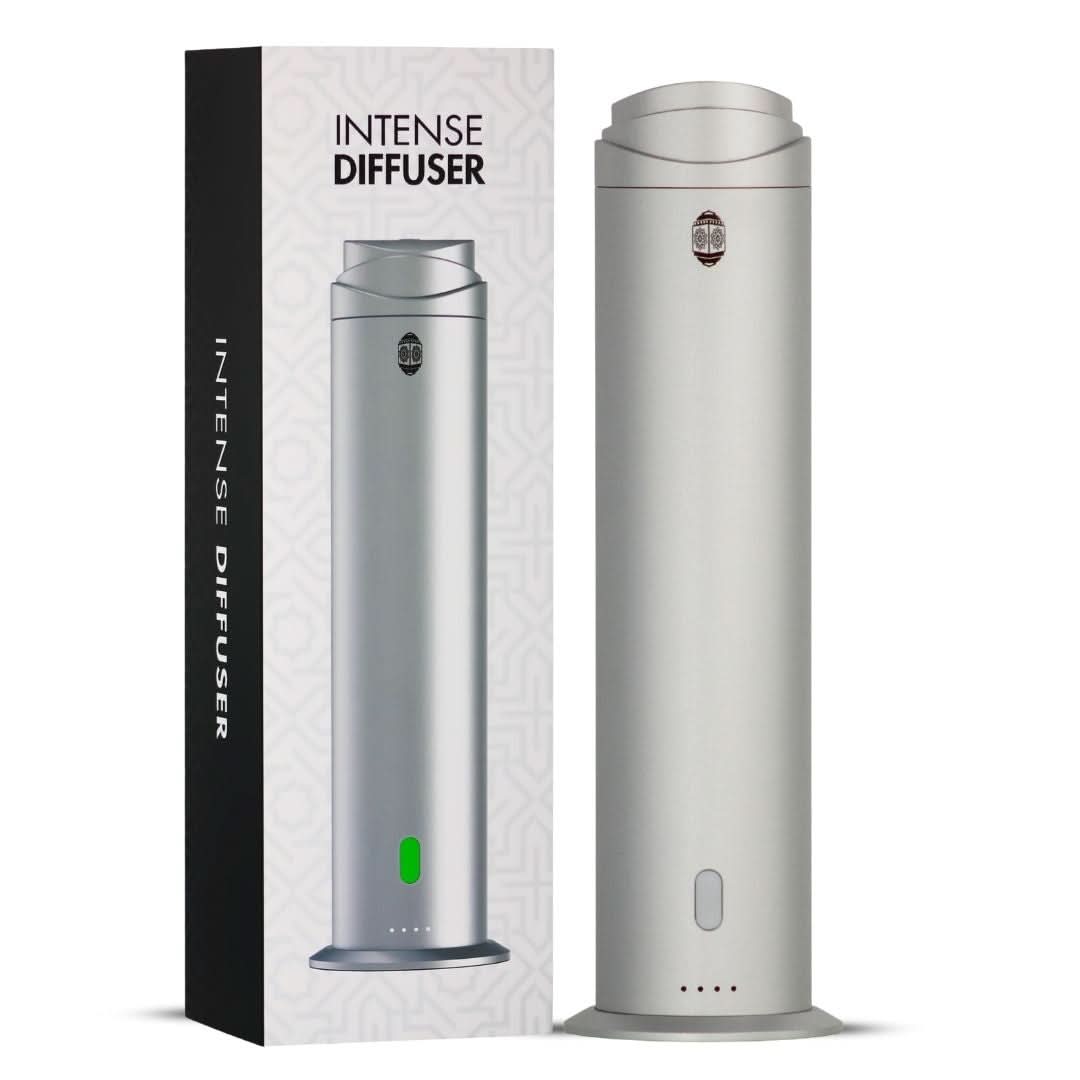 Intense Diffuser Silver – 120ml, Aromatherapy Diffuser with Remote, Covers 1000 Sq Ft, Adjustable Mist & Timer, Starter Kit for Home, Office & Hotel - Waterless - Intense Oud