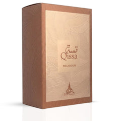 Qissa Delicious Eau de Parfum Spray by Paris Corner, 100ml bottle with elegant packaging and a floral-fruity fragrance design
