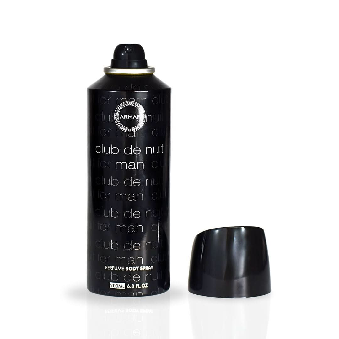 Armaf Club De Nuit Man perfumed body spray 200ML deodorant bottle, sleek design, ideal for confident everyday wear.