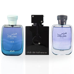 Hawas, Hawas Ice, Club De Nuit Intense - Eau De Parfum Sprays for Men | Long Lasting, Refreshing, Aquatic, Luxurious Masculine Scents. (VALUE PACK)