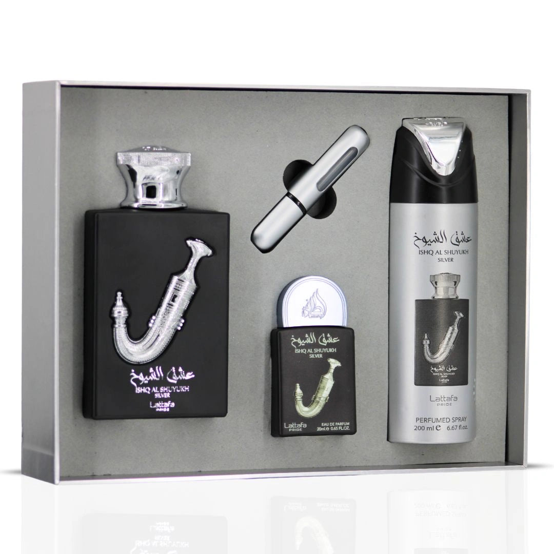 Lattafa Pride Ishq Al Shuyukh Silver 3-Piece Eau de Parfum Gift Set