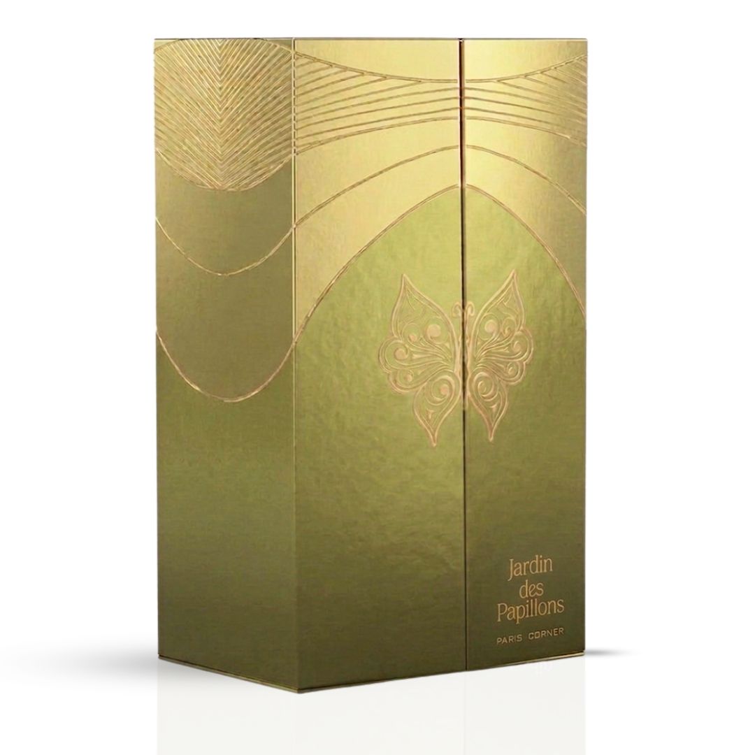 Paris Corner Jardin des Papillons Eau de Parfum spray 100ml, elegant bottle with floral design, showcasing the fragrance.