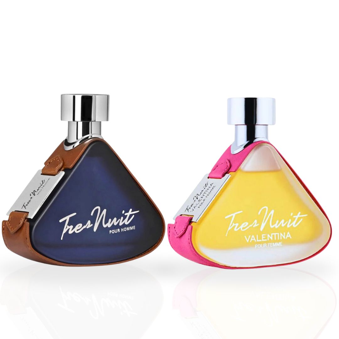 Tres Nuit Pour Homme & Tres Nuit Valentina Pour Femme EDP Sprays 100ML (3.4 OZ) by Armaf | Long Lasting, Luxurious Scents. (BUNDLE)