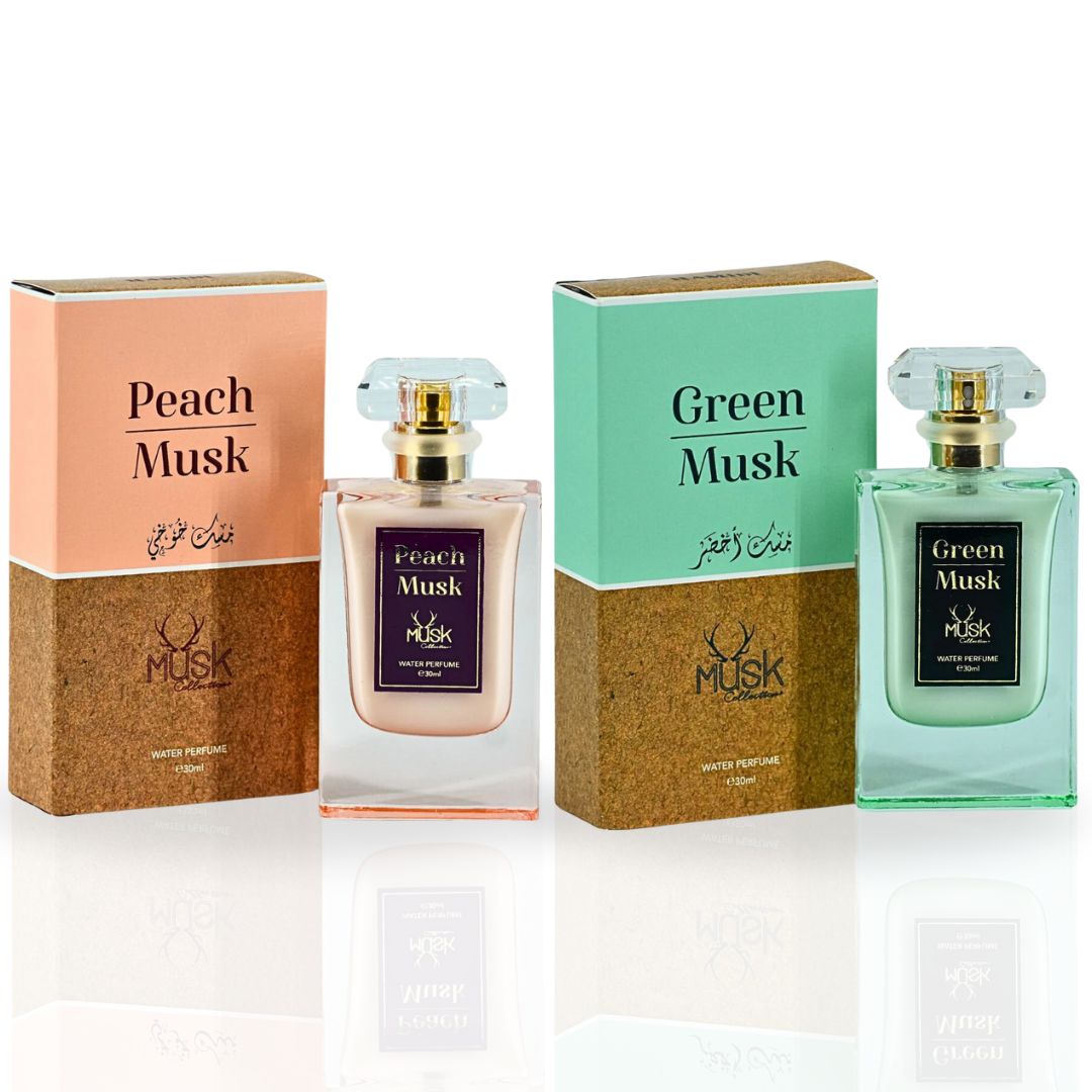 Peach Musk & Green Musk - Water Perfume Sprays 30ML (1.01 OZ) By Hamidi | Delight Your Senses with the Invigorating Aromas. (AMAZING BUNDLE)