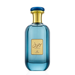 Ard Al Zaafaran Mousaf Azure Eau de Parfum spray bottle, 100ml, with elegant packaging and fragrance details visible.