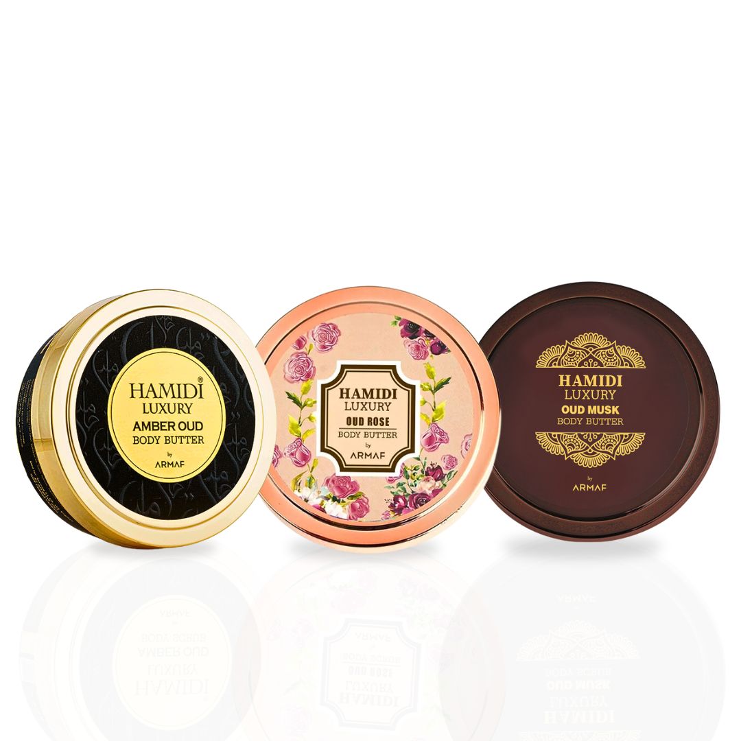 3PCS Luxury Body Butter Trio Gift Set Magnetic Box by Hamidi | Ultra Moisturizing, Skin-Nourishing, Naturally Derived Ingredients. (Pack Of 3)