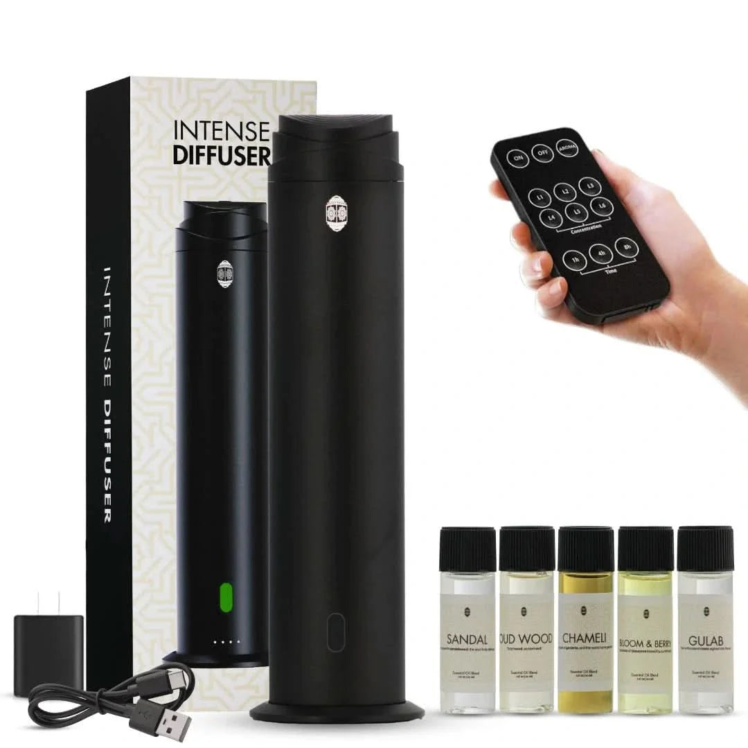 Intense Diffuser Black – 120ml, Aromatherapy Diffuser with Remote, Covers 1000 Sq Ft, Adjustable Mist & Timer, Starter Kit for Home, Office & Hotel - Waterless - Intense Oud