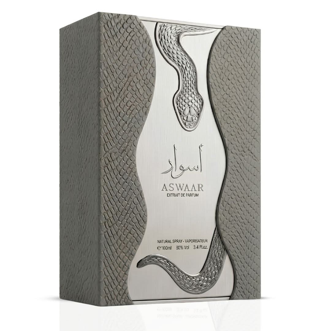 Riiffs Aswaar Extrait de Parfum spray bottle, 100ml, with elegant packaging and the fragrance details visible.