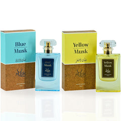 Blue Musk & Yellow Musk - Water Perfume Sprays 30ML (1.01 OZ) By Hamidi | Indulge in the Vibrant & Refreshing Aroma. (PREMIUM BUNDLE)