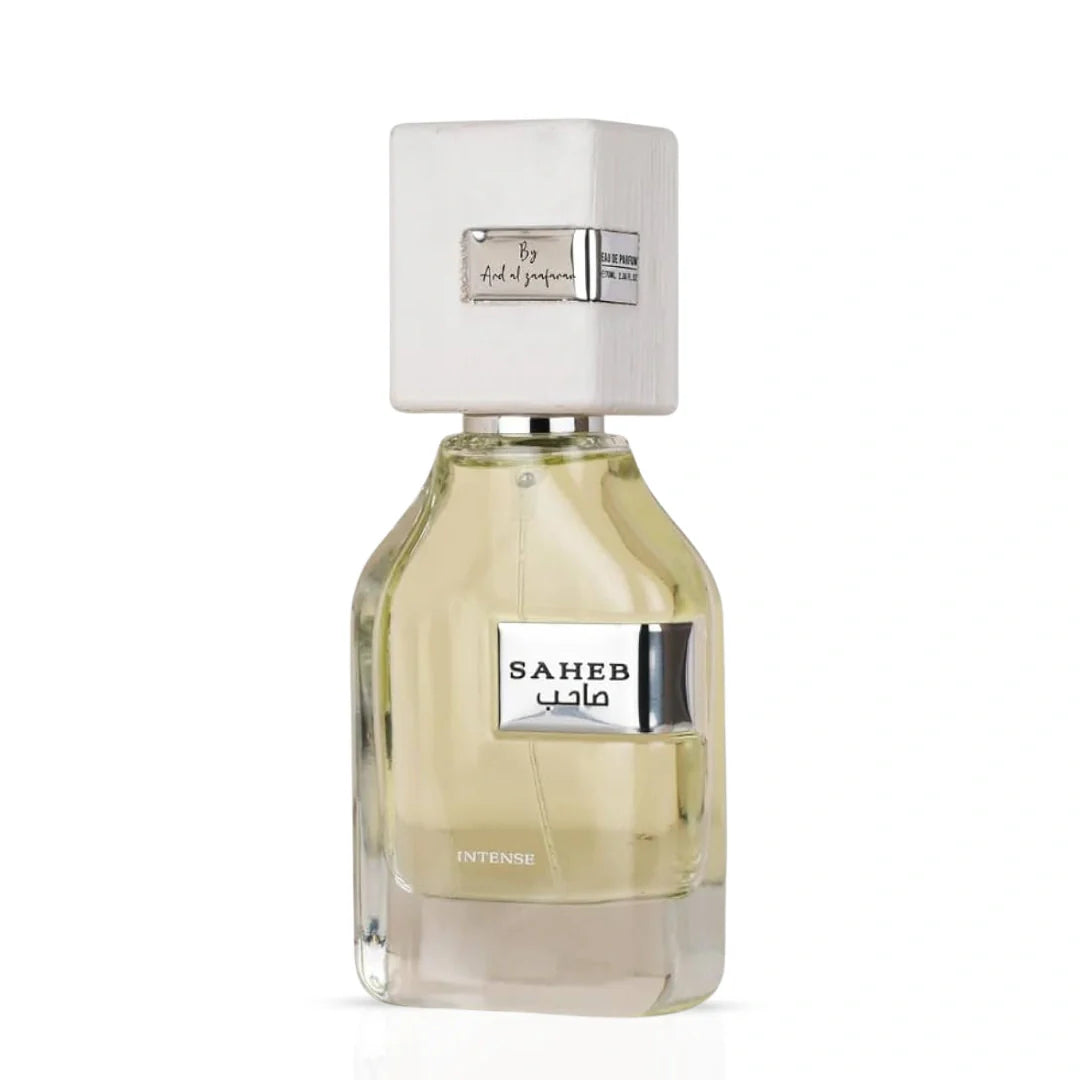 Ard Al Zaafaran Saheb Intense Eau de Parfum Spray 100ml with elegant bottle and intricate design, showcasing the luxury fragrance.