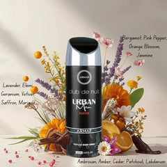 Armaf Club De Nuit Urban Elixir deodorant spray bottle, 200ml, with sleek design and spray nozzle visible.