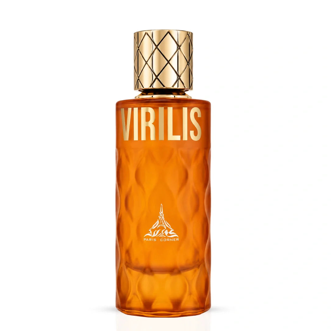Virilis Eau de Parfum Spray by Paris Corner, 100ml bottle, elegant packaging, showcasing the fragrance glass bottle with a stylish cap.