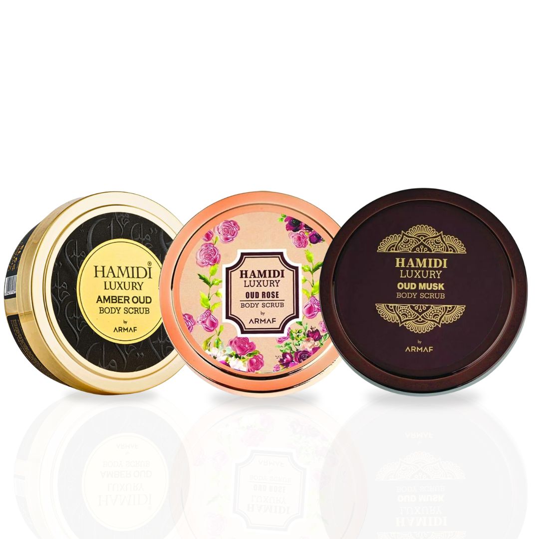 3PCS Luxury Body Scrub Trio Gift Set Magnetic Box By Hamidi | Gently Exfoliates For Soft & Smooth Skin, Naturally Derived Ingredients. (Pack of 3)