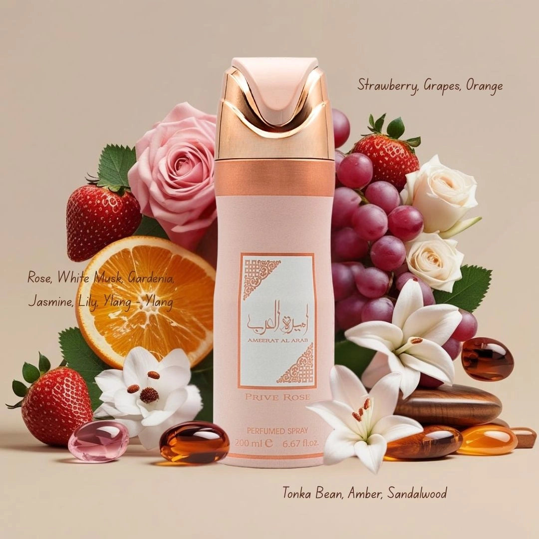 Ameerat Al Arab Prive Rose Deodorant Spray 200ml (6.76 oz) by Lattafa