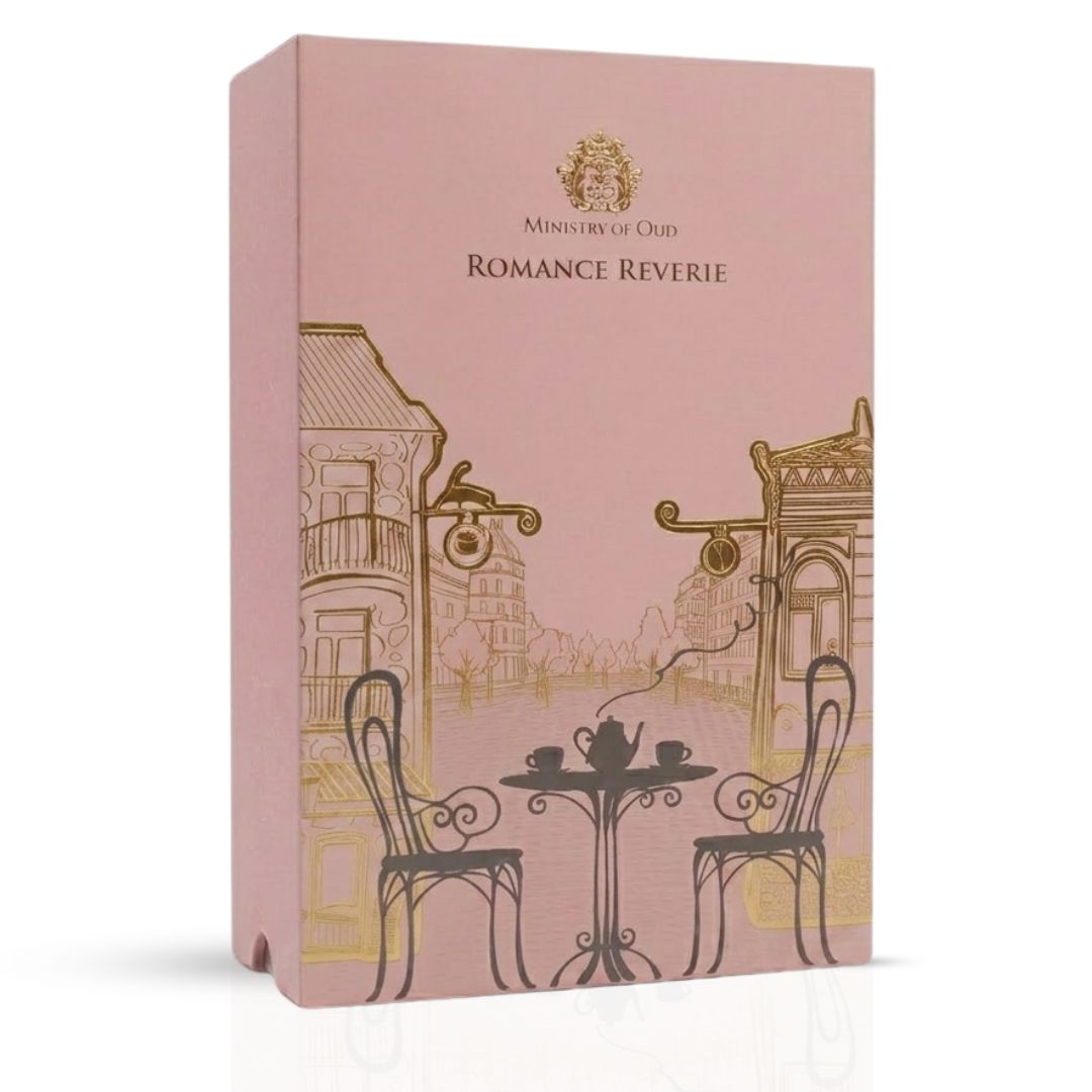Paris Corner Ministry of Oud Romance Reverie Eau de Parfum spray bottle, 100ml, elegant design and branding.