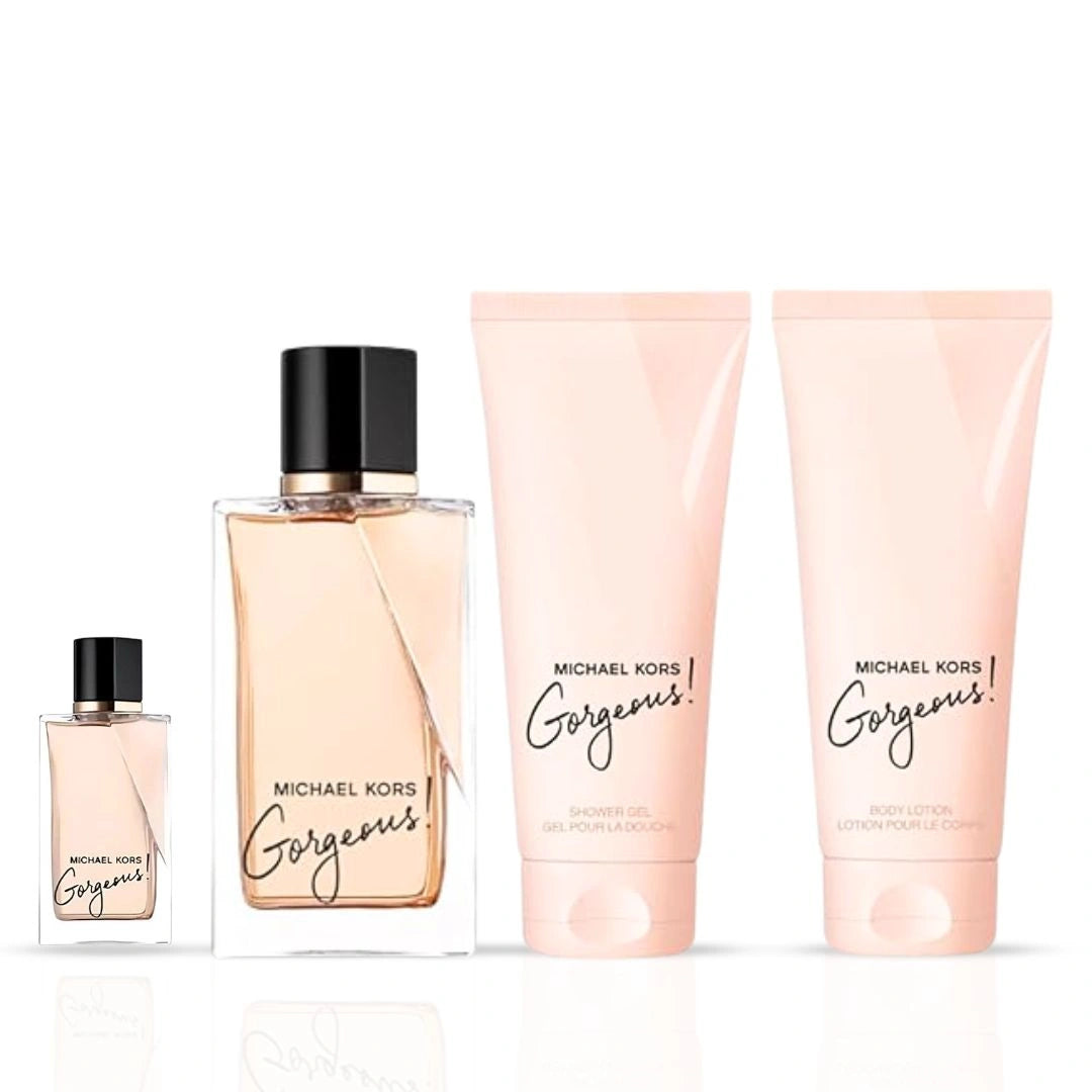 Michael Kors Gorgeous 4Pc Gift Set (3.4oz EDP Spray, 3.4oz Body Lotion, 3.4oz Shower Gel, 5ml EDP Spray)
