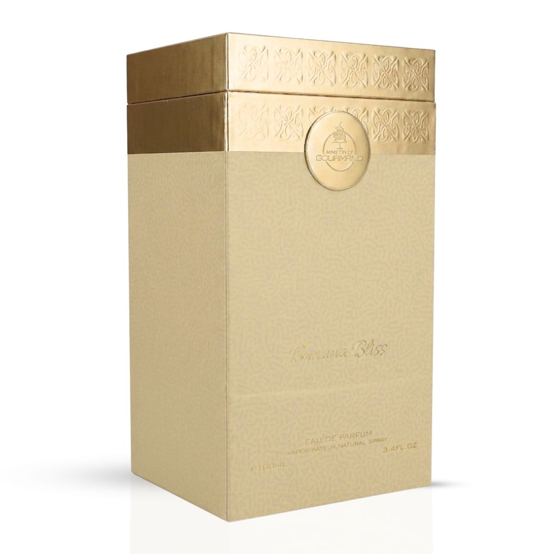 Paris Corner Banana Bliss Eau de Parfum spray 100ml bottle, elegant design, featuring a tropical banana scent.