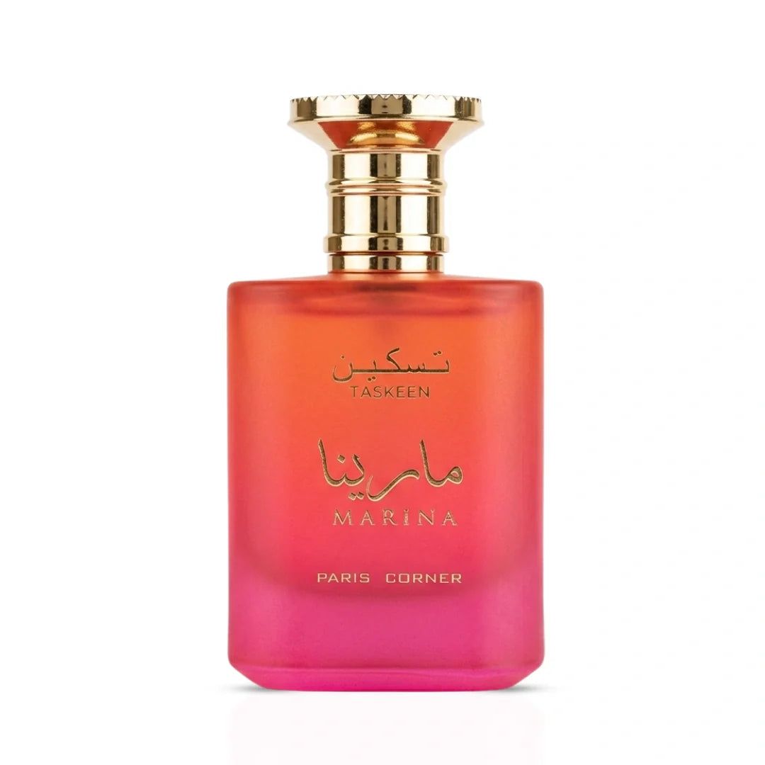 Paris Corner Taskeen Marina Eau de Parfum spray 100ml bottle with elegant packaging and floral design.