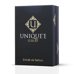 Unique'e Luxury Hidden Accords Extrait de Parfum 100ml, elegant glass bottle showcasing the EDP fragrance.