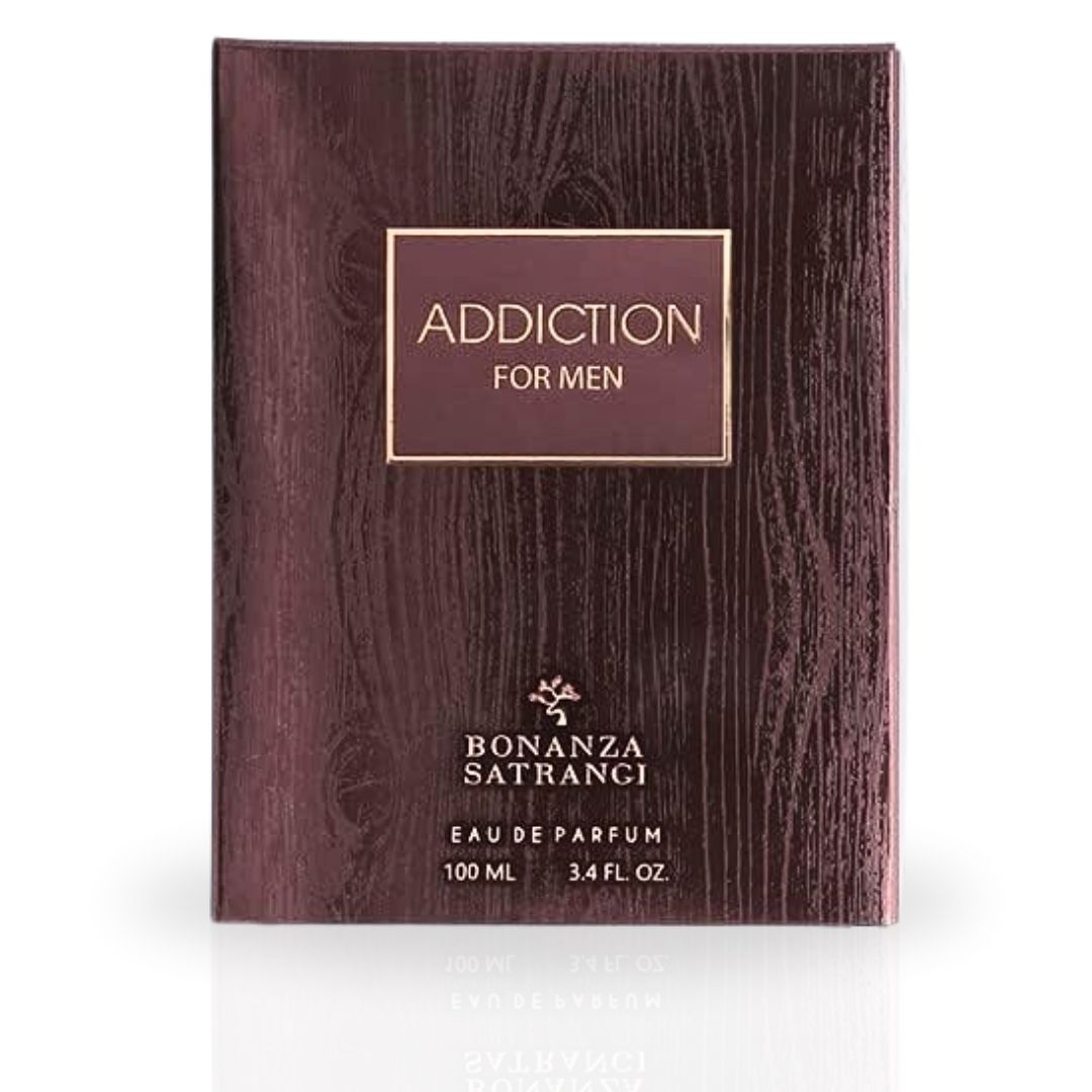 Addiction For Men EDP Spray 100ML (3.4 OZ) by Bonanza Satrangi | Long Lasting, Gourmand, Floral, Woody, Luxurious Fragrance.