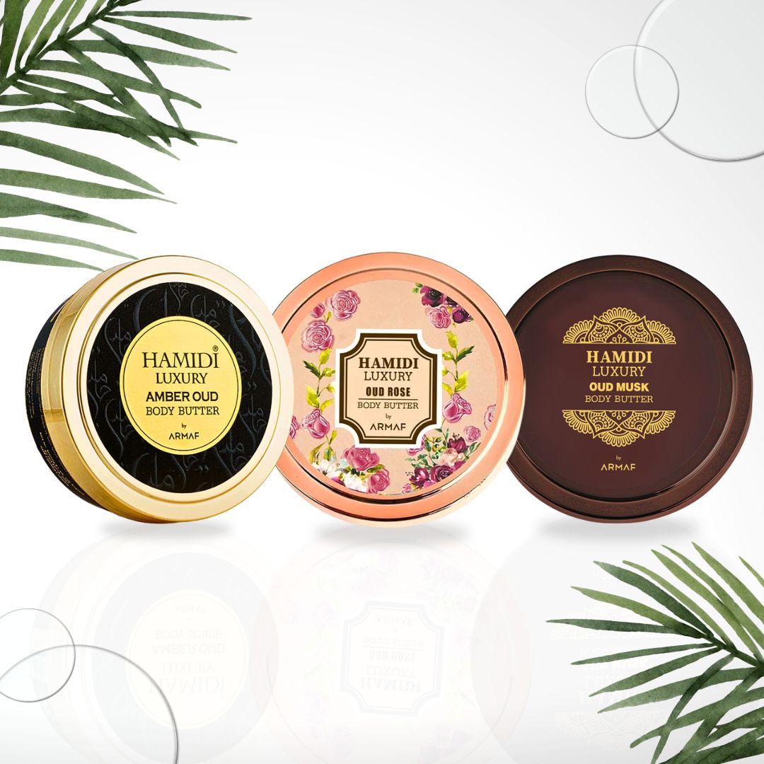 3PCS Luxury Body Butter Trio Gift Set Magnetic Box by Hamidi | Ultra Moisturizing, Skin-Nourishing, Naturally Derived Ingredients. (Pack Of 3)