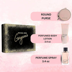 Michael Kors Gorgeous 3Pc Gift Set (3.4oz EDP Spray, 3.4oz Body Lotion & Round Purse)