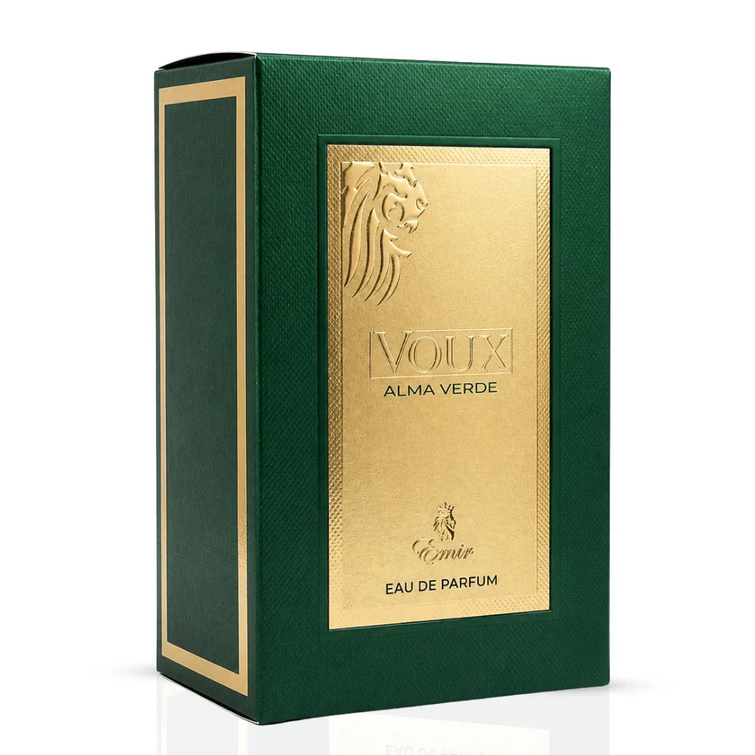 Voux Alma Verde Eau de Parfum Spray by Paris Corner, 100ml, featuring a sleek green fragrance bottle with elegant design.