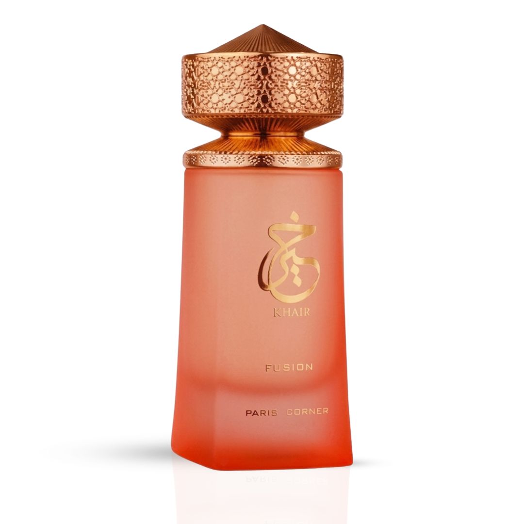 Paris Corner Khair Fusion Eau de Parfum spray 100ml bottle with elegant packaging and floral design.