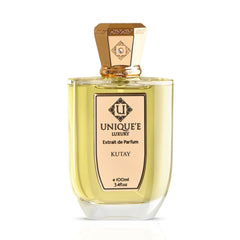 Unique'e Luxury Kutay Extrait de Parfum Spray 100ml, elegant glass bottle of EDP fragrance with a sleek design.