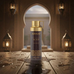 Odyssey Aoud deodorant spray by Armaf, 200ml, featuring a sleek, cylindrical container with the product label visible.