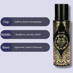 OUD EXCELLENCY Water Perfume Spray 30ML (1.01 OZ) By Hamidi | 24 Hours Long Lasting | A Scent That Embodies Grace & Charm.