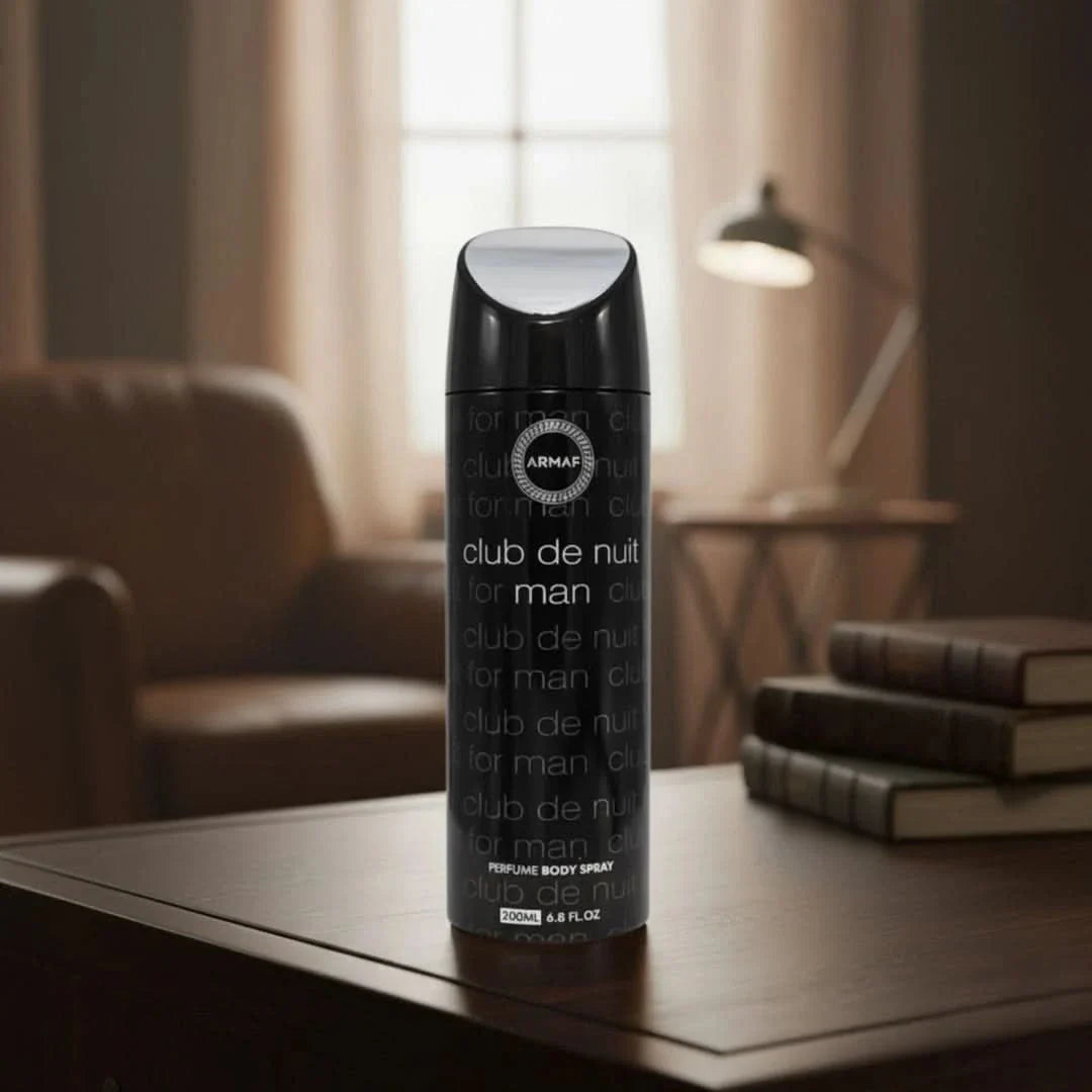 Armaf Club De Nuit Intense Man deodorant spray 200ml bottle with sleek black design and silver accents.