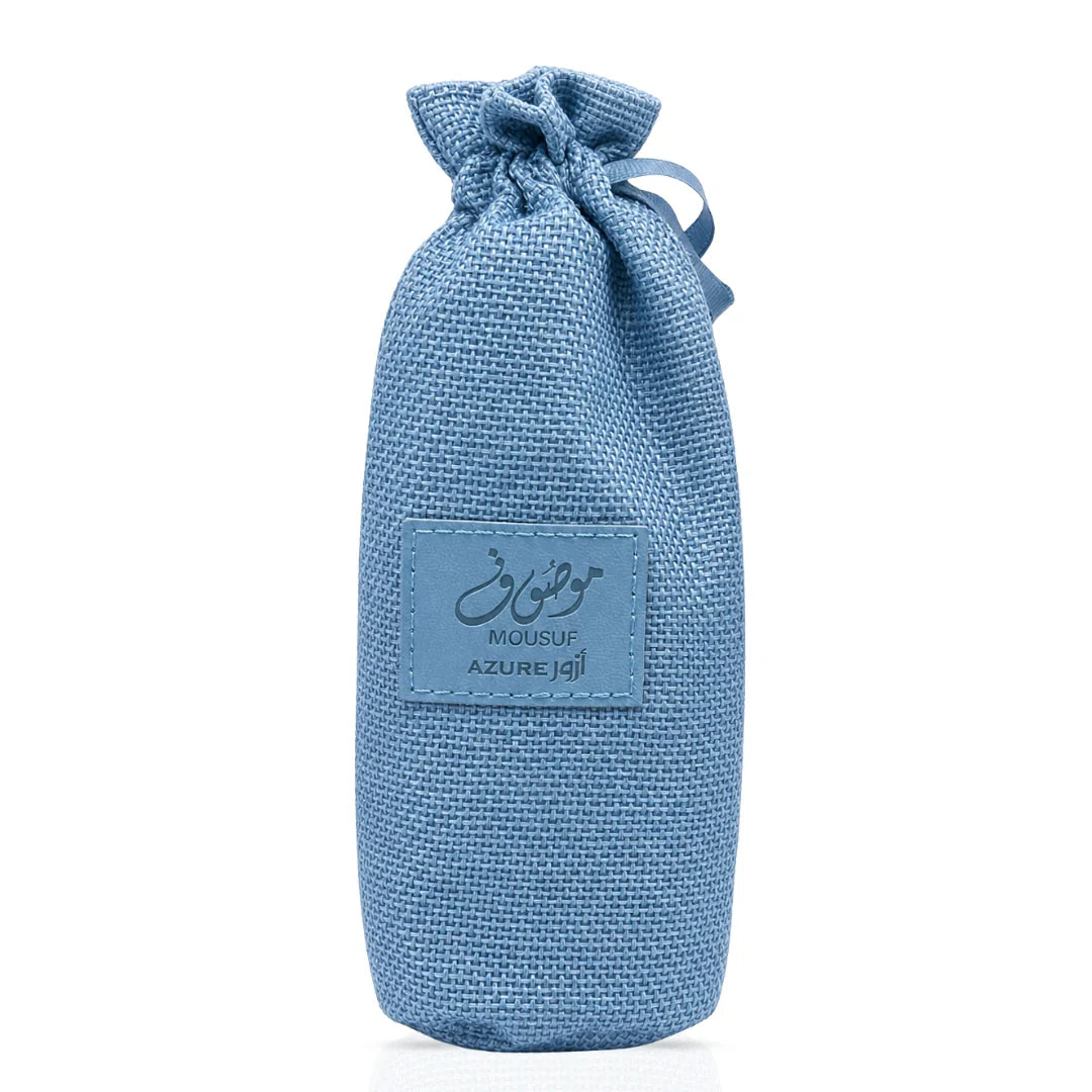 Mousaf Azure Eau de Parfum spray by Ard Al Zaafaran, 100ml bottle with sleek design, showcasing the elegant fragrance packaging.